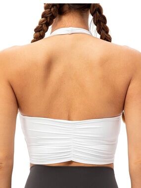 Halter Neck Built-In Bra Crop Top - White
